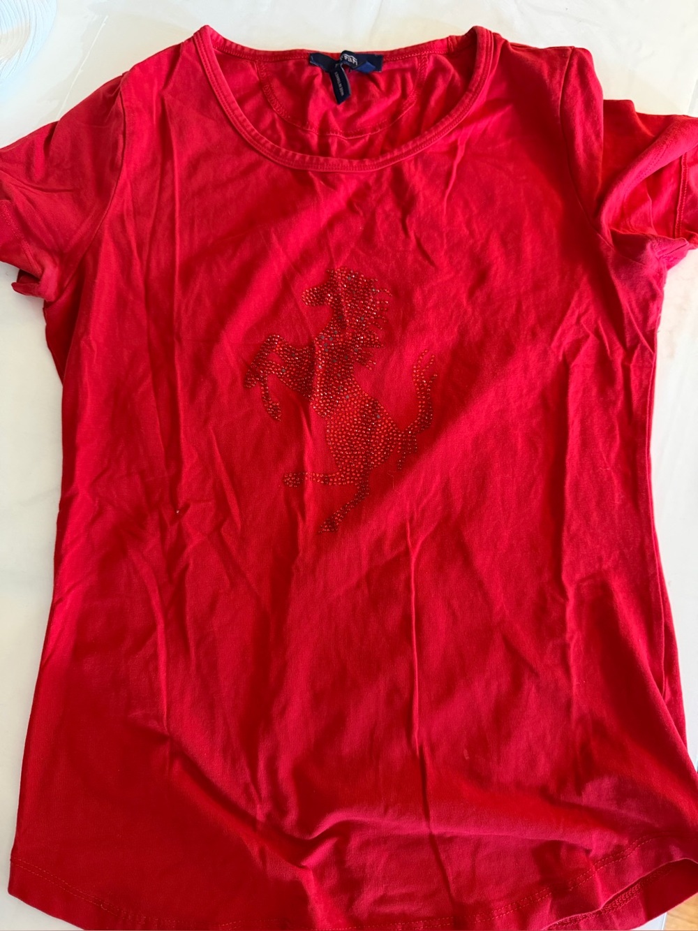Ferrari Red Crew Neck Tee with Navy Label